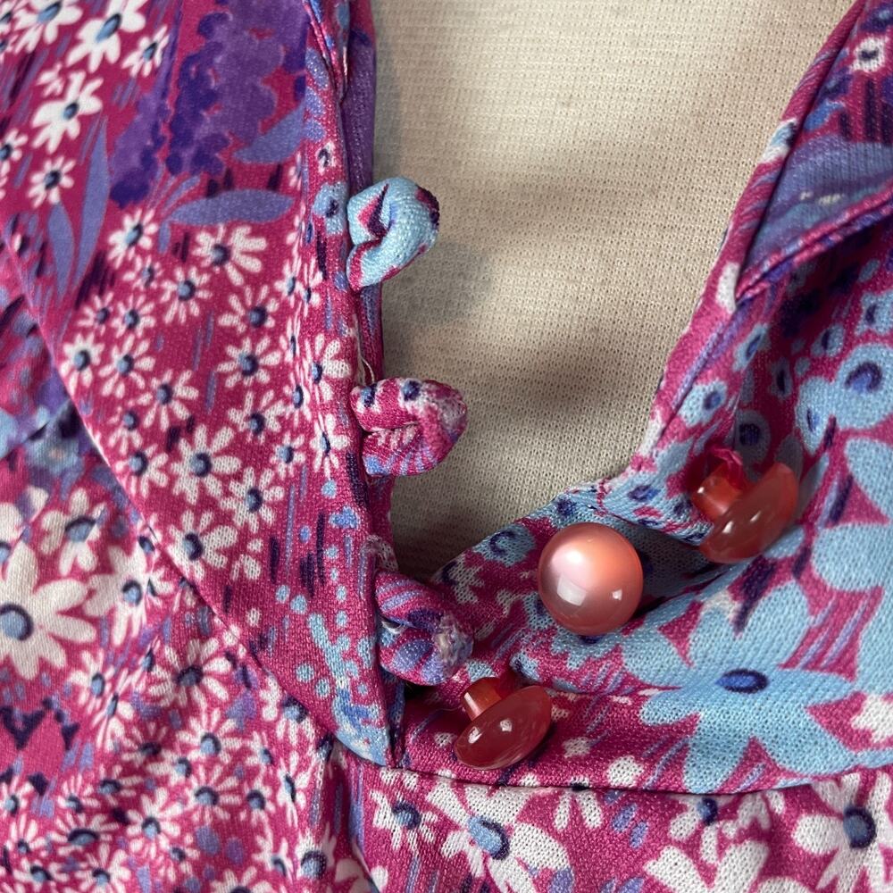 Vintage Skater Dress Medium Purple Ditsy Floral A Line Garden Cottage Retro 70s - Picture 9 of 12